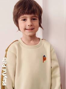 SHEIN 2 Pcs Young Boys Sets Mixed Fabric Sweatshirt & Sweatpants Cute/Vintage/Casual/Home/Outdoor Winter/Fall Outfits