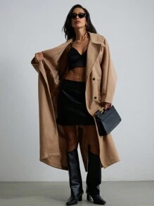 SHEIN Privé Áo khoác dài tay cánh dơi thiết kế theo phong cách Pháp rộng rãi, thoải mái hợp thời trang - Màu Khaki - Xem 9