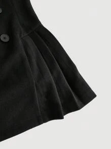 SHEIN MOD 女士纯色前扣长袖缺口翻领休闲西装外套，商务休闲女装，冬季女装外套，优雅女士，新年女装，西装连衣裙 - 黑色 - 查看 3