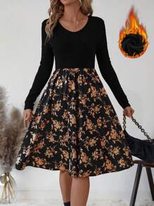 SHEIN Clasi Vestido de mujer con escote en V y panel AB, adecuado para otoño/invierno