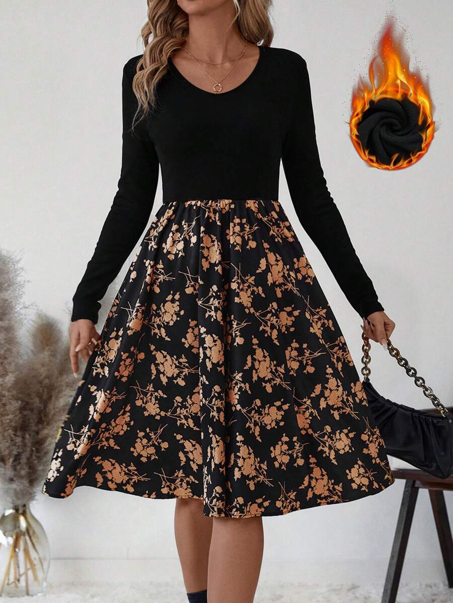 SHEIN Clasi Vestido de mujer con escote en V y panel AB, adecuado para otoño/invierno