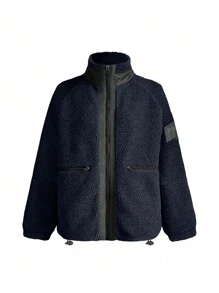 SHEIN Sports Women's Casual High Collar Zipper Up Teddy Fleece Sports Jacket, Autumn/Winter