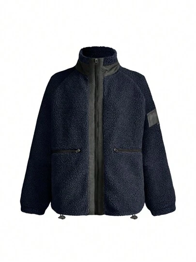 SHEIN Sports 女式休闲高领拉链泰迪羊毛运动夹克，秋冬