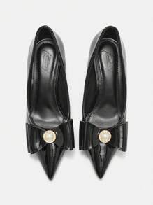 CUCCOO CURVES Wide Fit Plus Size Women High Heels Pointed Toe Elegant Black Satin Strap Sandals, Year-Round - Black - View 7