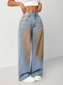 SHEIN EZwear Jeans ajustados de cintura baja azules de pierna recta para mujer