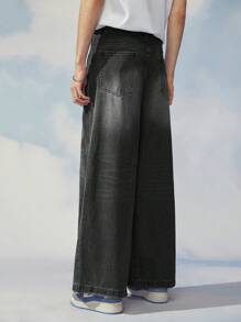 Manfinity Hypemode 1pc Men Loose Slanted Pockets Wide Leg Jeans - Black - View 2