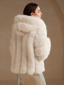 Anewsta Nuevo abrigo de invierno/otoño elegante con piel de zorro sintética de tela aterciopelada y esponjosa para mujeres