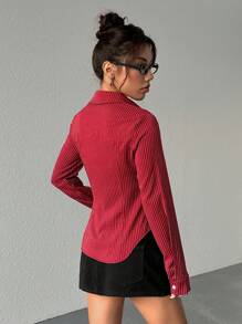 Flirla Casual Minimalist Ruched Striped Women Shirt