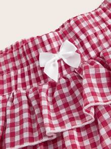 SHEIN MOD 休闲低腰格子紧身荷叶边女式超短裤返校服女式蓝白平角短裤简约日常