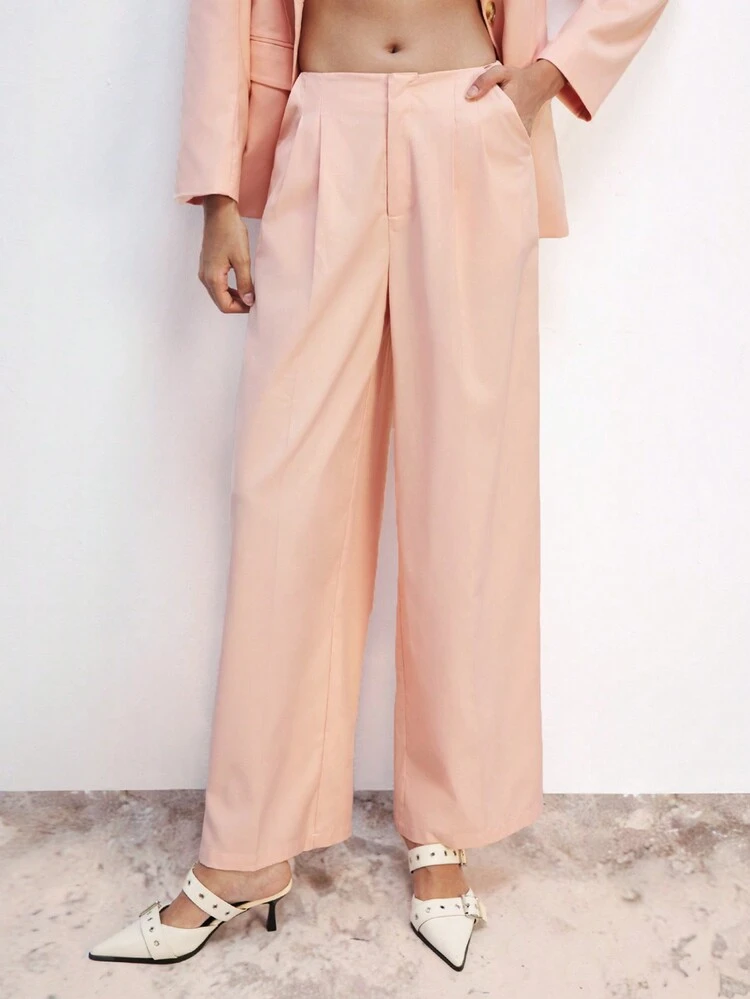 SHEIN Maija Women's Pink Christmas Zipper Front Hooded Loose Straight Leg Pants, Autumn/Winter