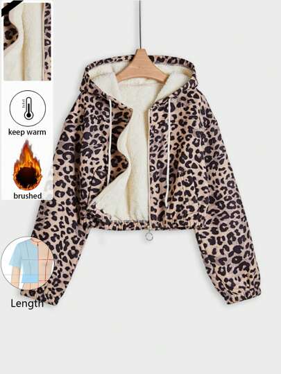 GlowEve Chaqueta con cremallera con estampado de leopardo para mujer