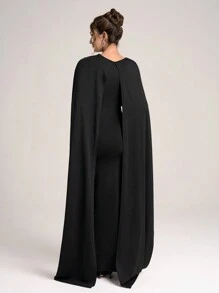 SHEIN Belle Ladies' Solid Color Fitted Simple Casual Long Formal Gown Gown Jacquard Dress Valentine's Day Dress Valentine's Day Dress Black Cocktail Dress Women's Christmas Black Evening Dress Formal Party Dresses Autumn And Winter Black Sexy Mesh Long Sleeve Bridesmaid Dress - Black - View 2