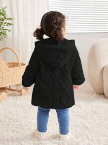 Babygirl 长袖纹理毛绒连帽运动衫夹克，适合外出、聚会等场合，秋冬季 - 黑色 - 查看 2