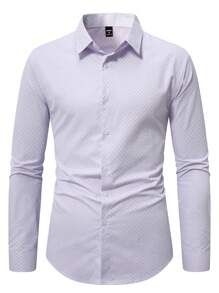Manfinity Mode Camisa casual de manga larga con botones al frente y cuello para hombre, diseño sencillo para uso diario