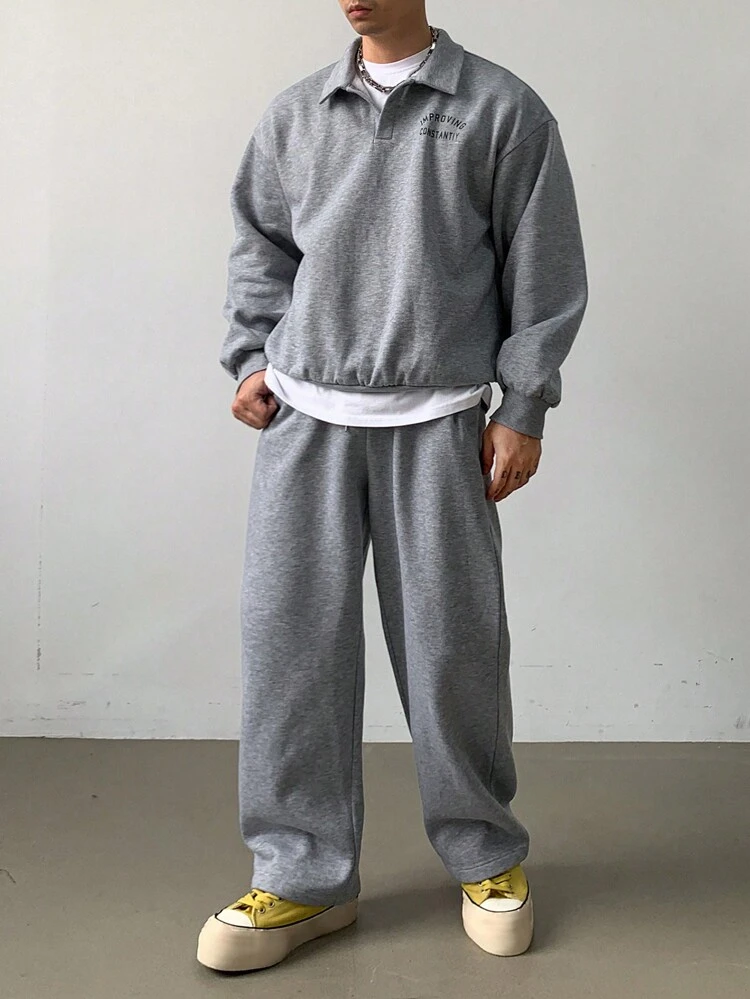 Men's Letter Print Long Sleeve Top And Pants Casual Suit,Fall Clothes