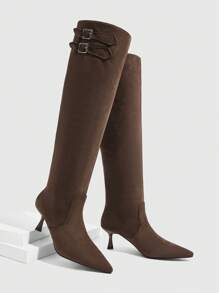 CUCCOO SZL 1 Pair Black Pointy Toe Thigh High Boots For Women, Suitable For Autumn/Winter New Year Holiday Valentines