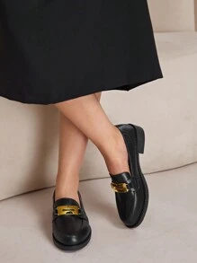 CUCCOO CURVES 宽阔厚底尖头纯黑色牛津鞋系带休闲英式女式平底鞋适合所有季节 - 黑色 - 查看 9