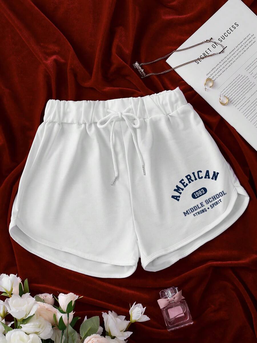 INAWLY Women's Simple Printed Drawstring Shorts For Daily Wear