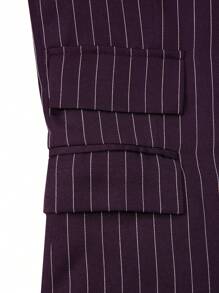 Manfinity Mode Men's Peak Lapel Front Button Long Sleeve Striped Minimalist Top And Pants Suit Set - Purple - View 6