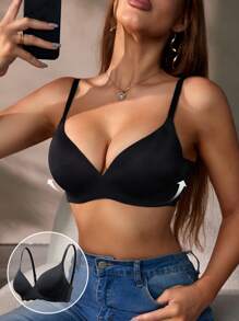薄款无缝钢圈聚拢文胸 - 黑色 - 查看 1