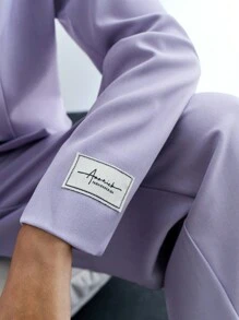 SHEIN X JIMENA & MATEO Maija Conjunto de blazer holgado de manga larga y pantalones rectos elegante para mujer, con detalles de bolsillos, hombreras acolchadas y doble botonadura en color morado, adecuado para fiestas elegantes navideñas y festivales