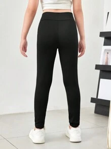 SHEIN Tween Girls' Knit Solid Color Fitted Casual Leggings