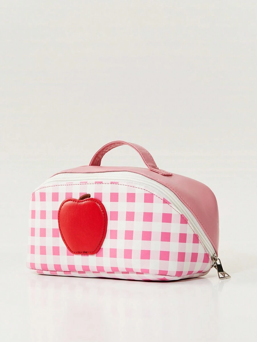 Zazumi 1pc Cute Apple Pink Large Capacity PU Leather Storage Bag | Multifunctional Makeup Organizer, Cosmetic Bag, Skincare Toiletry Packing Cube | Perfect For Travel Essentials, Cruise Essentials, Dorm And Back To School Essentials | Ideal For Graduation, Birthday, Valentine's Day Gifts | Summer Travel And Home Refresh | Boho Vibes Decor - Pink - View 1