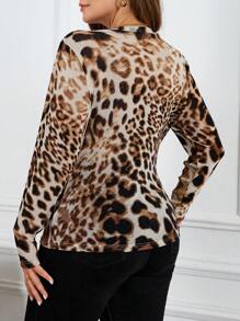 SHEIN Clasi 大码女式豹纹圆领长袖休闲上衣