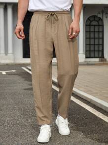 Manfinity VCAY Men's Woven Mid-Rise Drawstring Waist Straight Leg Casual Suit Pants, Suitable For Daily Wear - Apricot - View 1