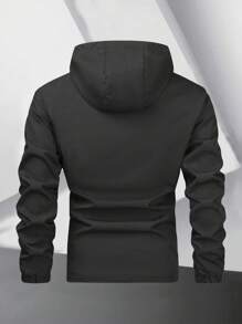 Manfinity Homme 男士纯色拉链休闲连帽夹克秋季外出黑色长袖夹克，适合朋友、丈夫、男朋友的礼物 - 黑色 - 查看 2