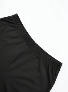 SHEIN BASICS 2 件套女士休闲纯色针织短款长袖宽松上衣和中腰紧身裤套装 - 黑色 - 查看 4