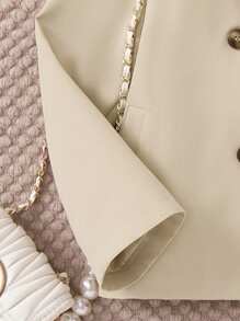 PrepCrw 年轻女孩卡其色编织宽松双排扣短风衣，学院风，秋冬