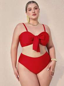 Swim Oasis Plus Size Women Oasis Three Pieces Set, Solid Color Lace-Up Spaghetti Strap Camisole & Shorts Set With Random Printed Belt & Maxi Skirt Summer