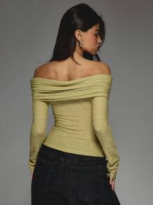 MISSGUIDED Áo trễ vai tay dài họa tiết thanh lịch hoàn hảo cho lễ kỷ niệm Ngày Thánh Patrick, trang phục dự tiệc theo chủ đề Ireland nhún bèo cho buổi tối lễ hội ngày 17 tháng 3 - Màu xanh Ô liu - Xem 2