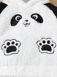 SHEIN 男婴冬季保暖法兰绒两件套，包括一件绣有可爱熊猫的长袖连帽运动衫和一条黑色长裤，适合各种场合。 - 黑與白 - 查看 6