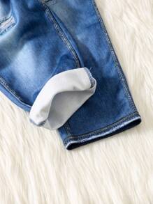 2 件套年轻男孩休闲运动牛仔效果连帽拉链运动衫和宽松运动裤针织 2 件套服装，适合学校、花园、海滩、生日、春季、夏季、秋季、冬季 - 淺藍色 - 查看 3