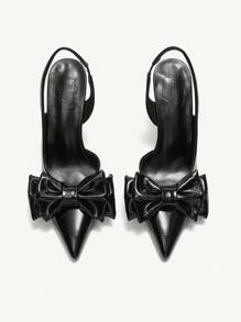 CUCCOO CHICEST 女士仿皮尖头高跟凉鞋，超大蝴蝶结设计，甜美优雅，适合约会、下午茶、圣诞节和新年假期派对，秋冬季节 - 黑色 - 查看 10