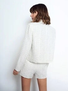 Maija Women's Turn-Down Collar Metal Button Front Pocket Padded Shoulder Loose Casual Short Jacket, Versatile Commuting Outerwear, Early Spring - White - View 4