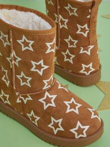 Mini mi Top Holiday Gift Picks For Kids Chestnut Classic Mid-Calf Slip On Snow Boots With Iridescent Stars-Qute& Cozy,Pull On Winter Boots - Camel - View 6