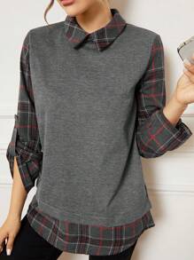 Mulvari 男士格子拼布长袖休闲衬衫 - 深灰色 - 查看 1