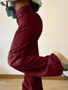 Boyfriend Style Patchwork Women Straight Leg Jeans Casual Spring - Red - View 7