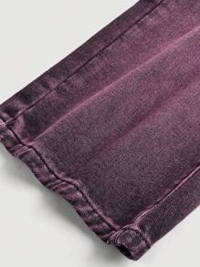 SHEIN 少女Y2K复古水洗高腰猫须水洗宽松阔腿牛仔裤，秋季返校街头风 - 黑色 - 查看 3