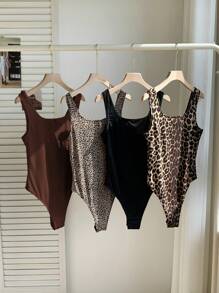 Comfortcana 4pcs/Set Assorted All-Match Leopard Pattern Black & White Versatile Socks, Spring/Summer - Brown - View 2