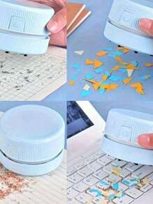 1 件迷你桌面吸尘器，铅笔屑和橡皮擦清洁助手，电动清洁器，学生用桌面键盘清洁器，返校 - 彩色 - 查看 3