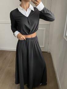 DAZY 2pcs Women's 2 In 1 Top And Skirt Set - Dark Grey - View 1