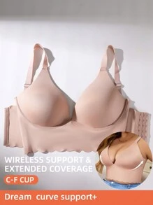 Plus Size Solid Color Simple Strap Casual Wireless Bra, Single Pack - Apricot - View 3