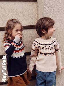 SHEIN 1 Pc Young Boy Sweater Fun Color Blocks Cute/Vintage/Casual/Home/Outdoor Winter/Fall - Multicolor - View 11