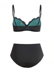 مجموعة ملابس داخلية للنساء من الدانتيل والشبك بألوان متباينة - متعدد الألوان - مشاهدة 2