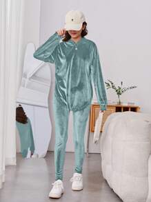Conjunto de 2 peças/conjunto de camiseta e calça de veludo para meninas adolescentes, moda de rua, casual, festa, tamanho grande