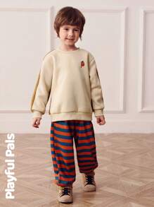 SHEIN 2 Pcs Young Boys Sets Mixed Fabric Sweatshirt & Sweatpants Cute/Vintage/Casual/Home/Outdoor Winter/Fall Outfits